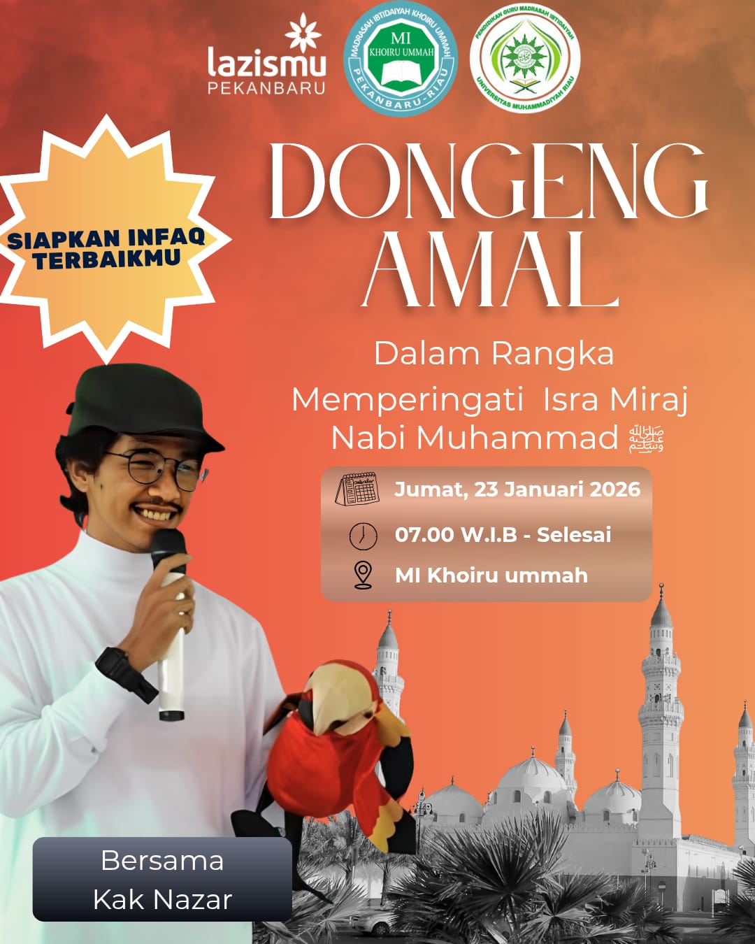 Mahasiswa PLP PGMI UMRI Kolaborasi dengan LAZISMU Pekanbaru Gelar Dongeng Amal Peringatan Isra’ Mi’raj di MI Khoiru Ummah